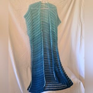 Hand Crafted Blue Ombre Cardigan Or Cover Up